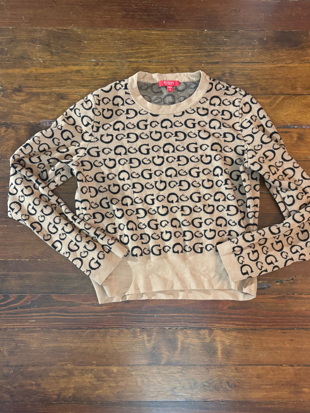 Guess Los Angeles tan black logo G sweater size XL